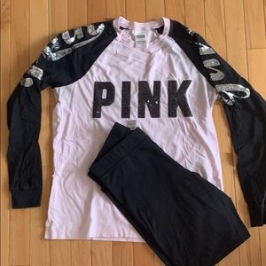 Pink room 2 piece bling yoga set top s bottom L